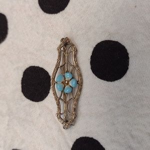 10k White Gold & Enamel Floral Pin